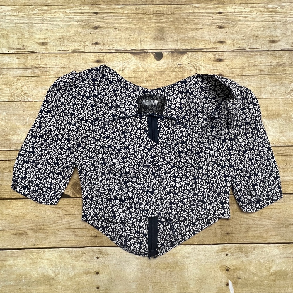 Reformation Dark Navy Floral Crop Top